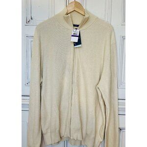 NEW Perry Ellis Men's XXL 100% Cotton Thin Summer Spring Sweater Full Zip Cream